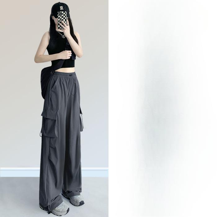 Work Pants Women Drawstring Casual Pants Summer Draped Relaxed Straight Wide Leg Pants Dragged Pants Long Pants Tide