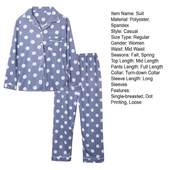 2 Pçs/set Pijamas Terno Estampado Bolinhas Cardigan Camisa Decote Em V Gola Redonda Camisa Perna Larga Calças Soltas Camisola Terno Pijamas