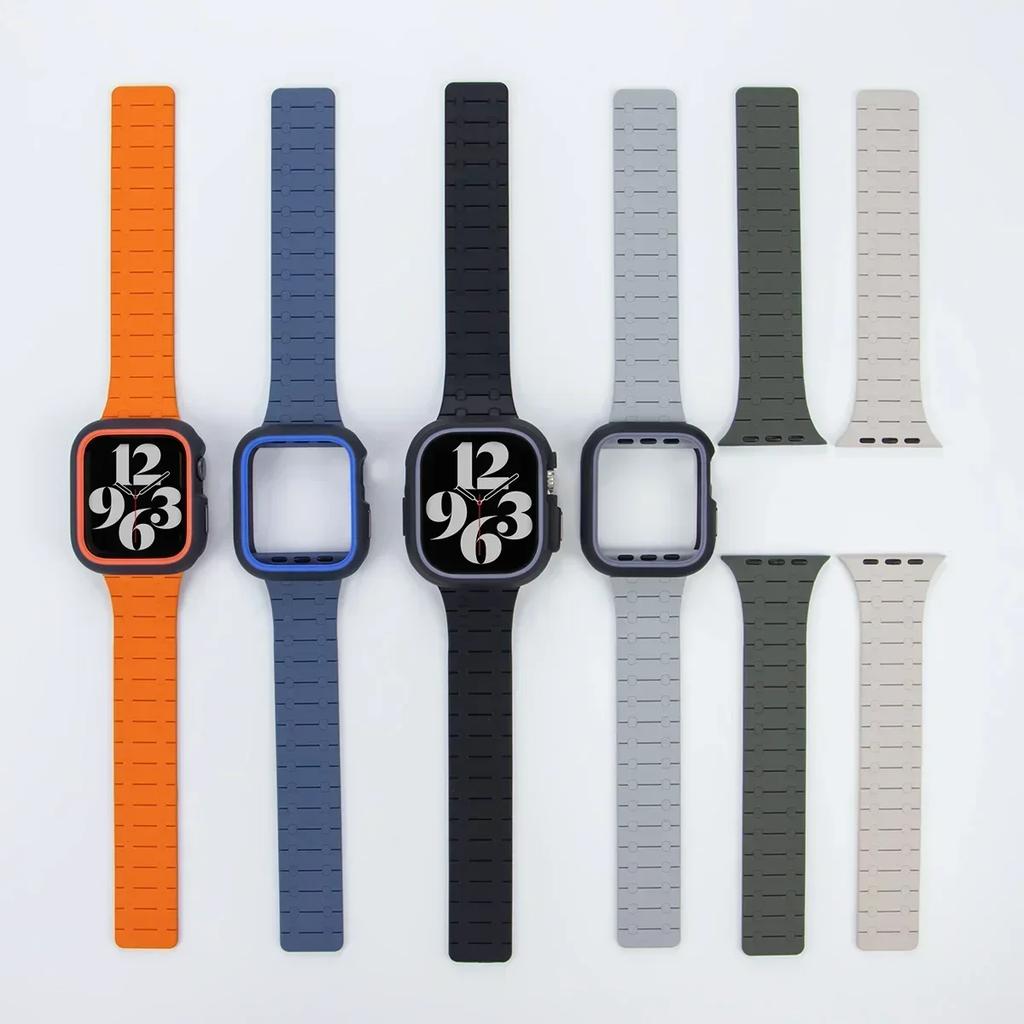 TPU Case+Silicone Strap for Apple Watch Band Ultra 2 49mm 45mm 44mm 41mm Protective Case Bracelet for Iwatch Series 9 8 7 6 5 4