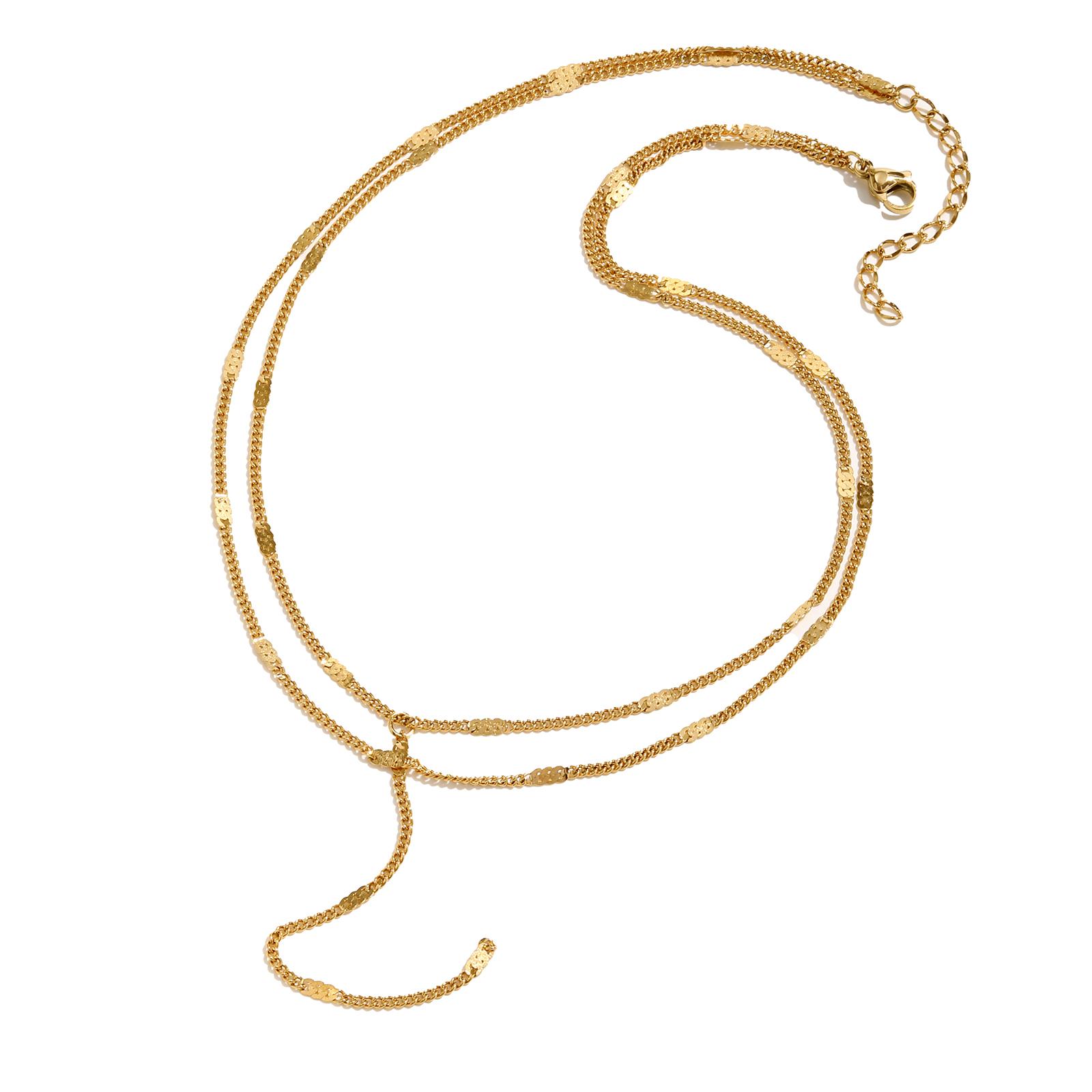 Stainless Steel Lariat Necklace, Long Chain Double Layered Link Drop Necklace, Y-shaped Pendant Women Gift