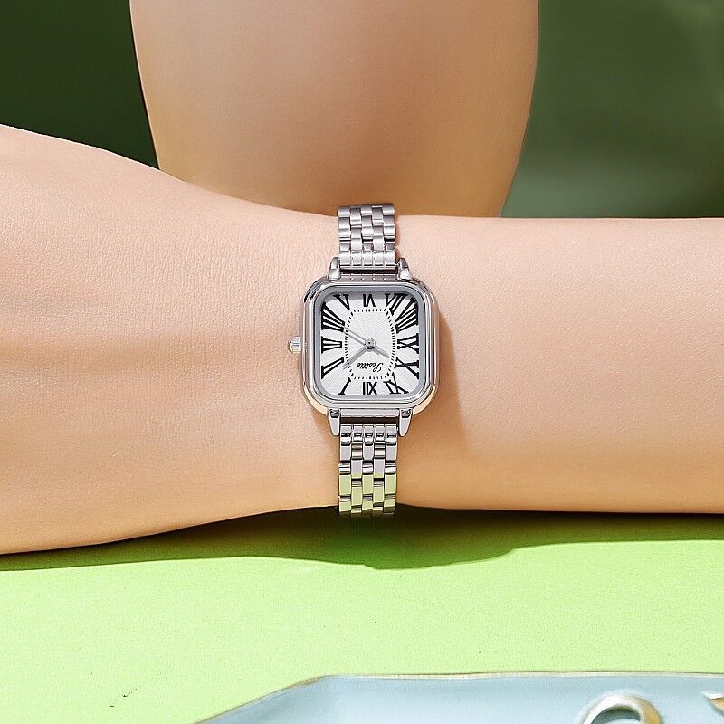 Square Small Square Watch Women'S Watch Simple Roman Stainless Steel Belt Exquisite Niche Light Luxury Women'S Watch