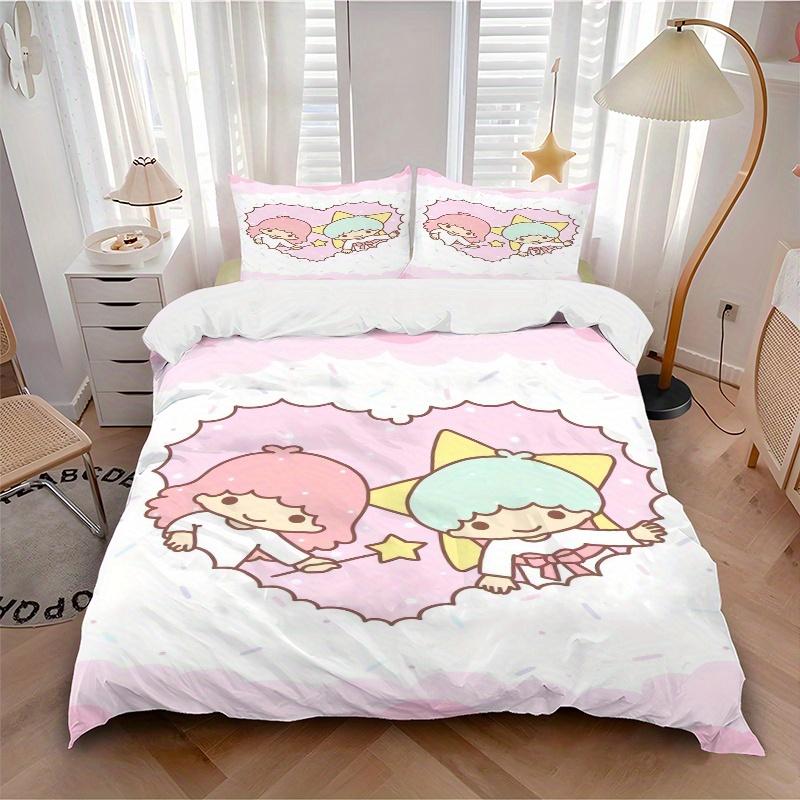 3pcs Sanrio Love Little Twin Stars Printed Bedding Set, Soft and Comfortable Quilt Cover for Bedroom, Guest Room (1 Duvet Cover + 2 Pillowca