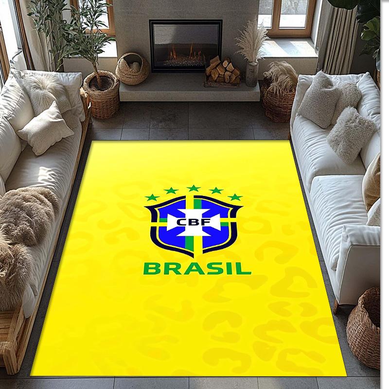 Brazil national football team Printed Flannel Area Rug Non Slip Soft Polyester Floor Carpet Indoor Decor Mat for Bedroom Living Room Sofa