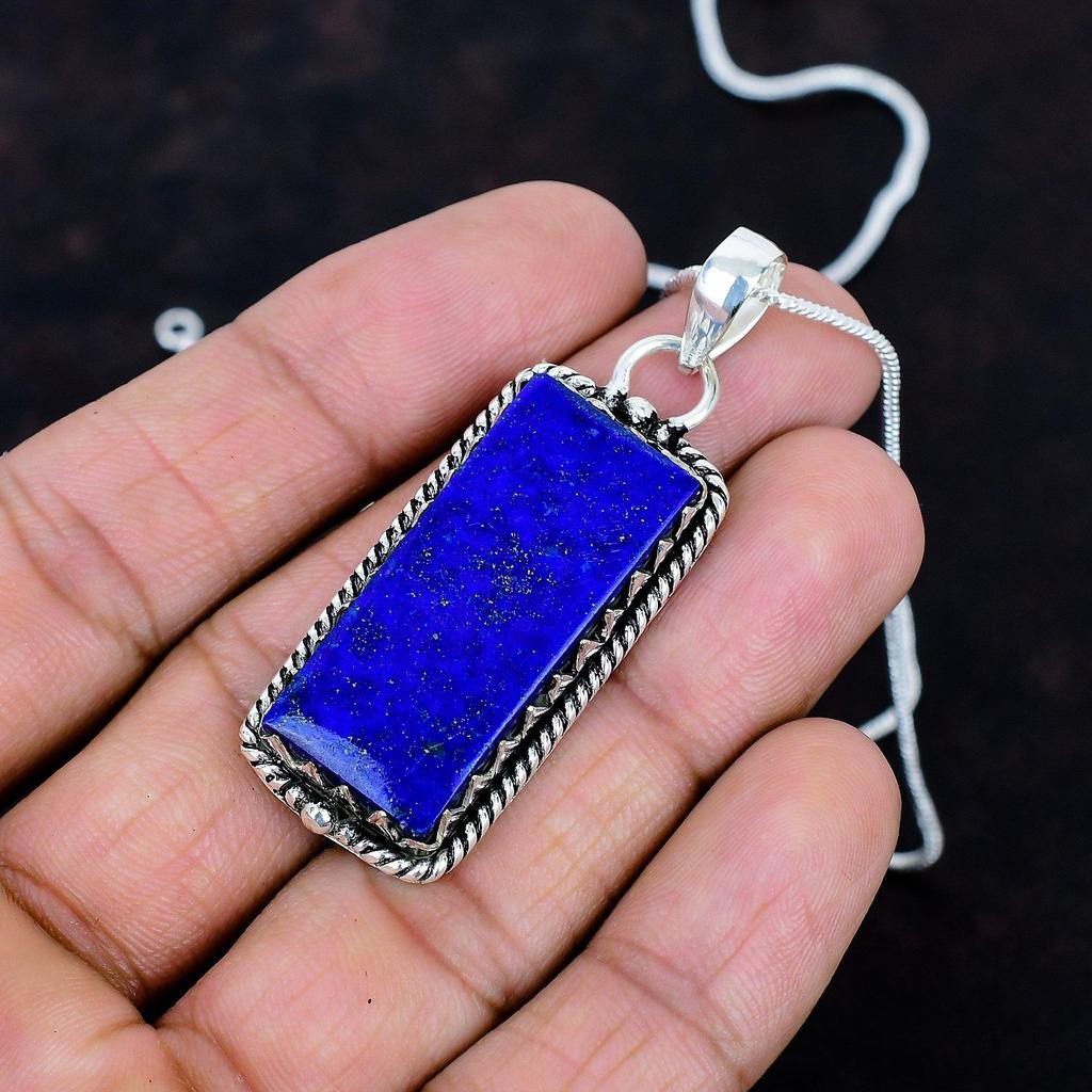 Lapis Lazuli Real Gemstone Pendant 925 Sterling Silver Pendant Handmade Jewelry