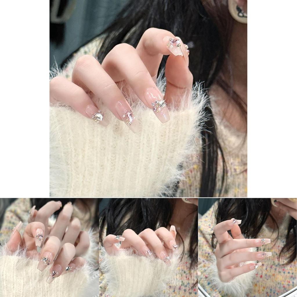 Exquisite Bridal Nail Tip With Galaxy Diamond Radiant Translucent Stylish Detachable