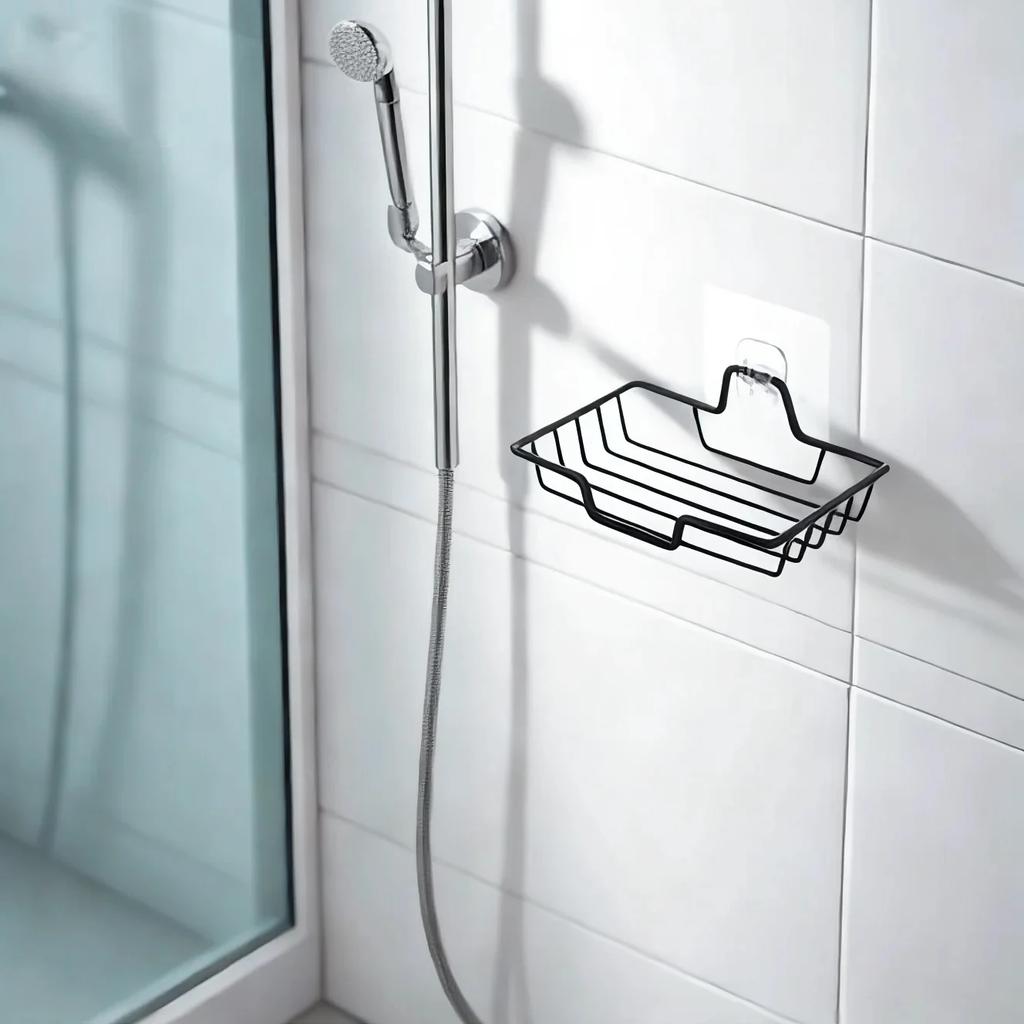 Stainless Steel Sponge Dish Shampoo Holder Wall Mounted Bathroom Kitchen Self Adhesive Storage Rack No-drilling Soap Rack