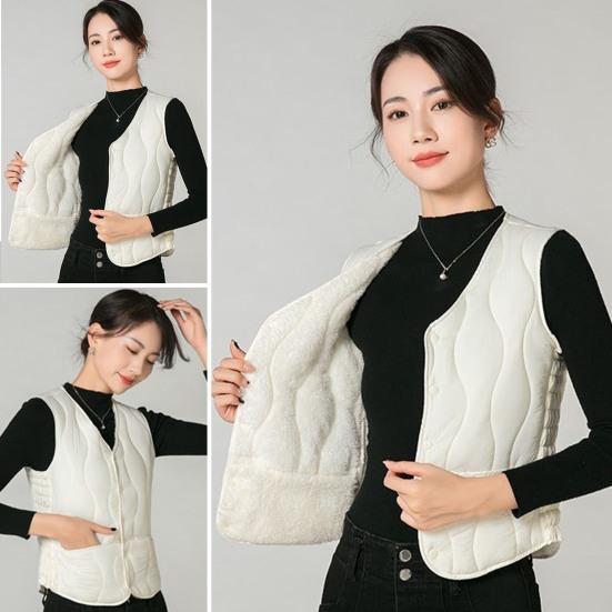 Winter Women Layering Vest Coat Thin Padded Button Closure Round Neck Sleeveless Solid Color Windproof Heat Retention Outdoor Down Coat