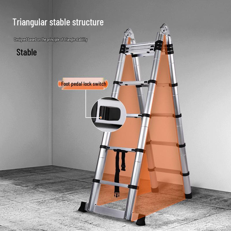 Multi-Functional Aluminum Telescopic Ladder - Herringbone Design, Foldable, Thickened for Household and Large Joint Decoration.