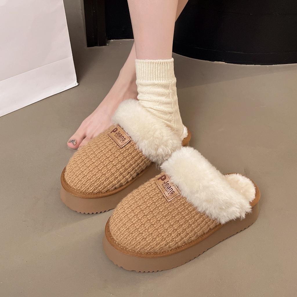 Simple solid color cotton slippers women's new autumn and winter indoor warm and non-slip thick bottom fluff mop in 2025
