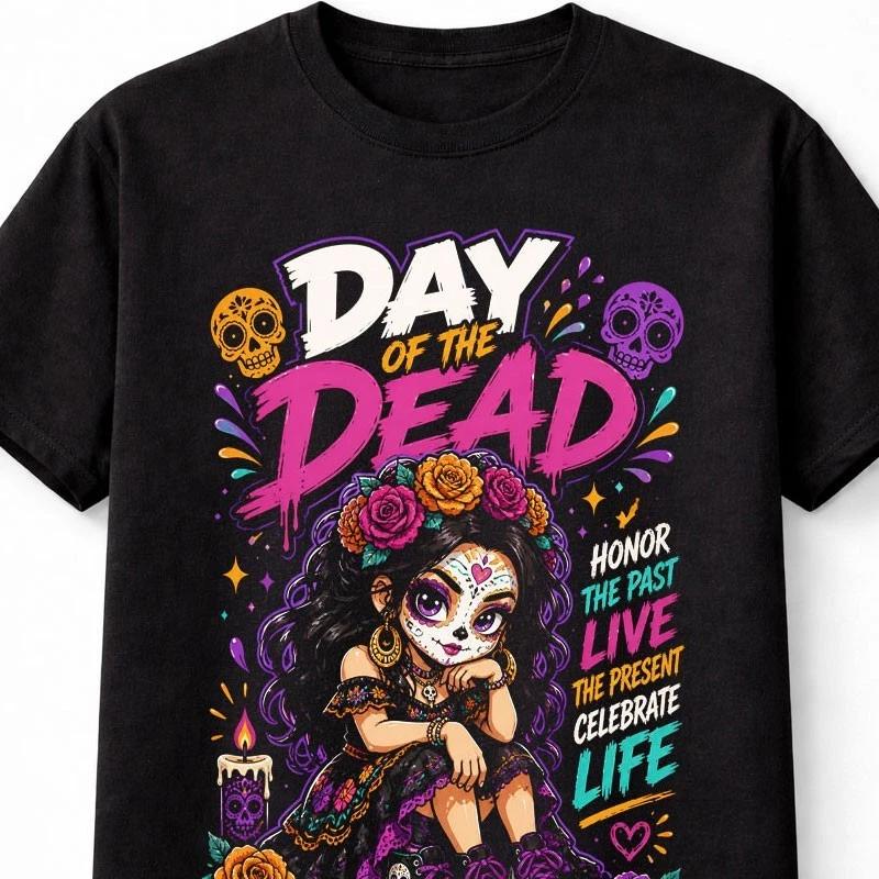 Day of the Dead Sugar Skull Girl Dia de los Muertos Graphic Unisex TShirt S