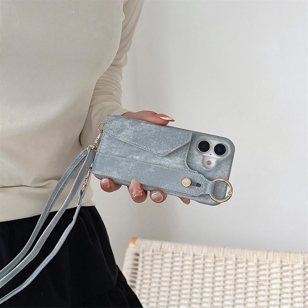 Leather Wrist Strap Ring Wallet Card Slot Holder Phone Case for IPhone 17 Air 16E 15 Plus 14 13 12 11 Pro Max Crossbody Cover
