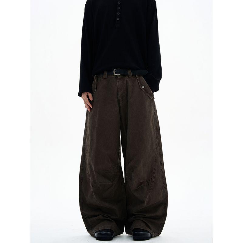 Kisko Melard Retro Deconstructed Washed Vintage Flared Cargo Pants Unisex Trendy Loose Straight Casual Pants