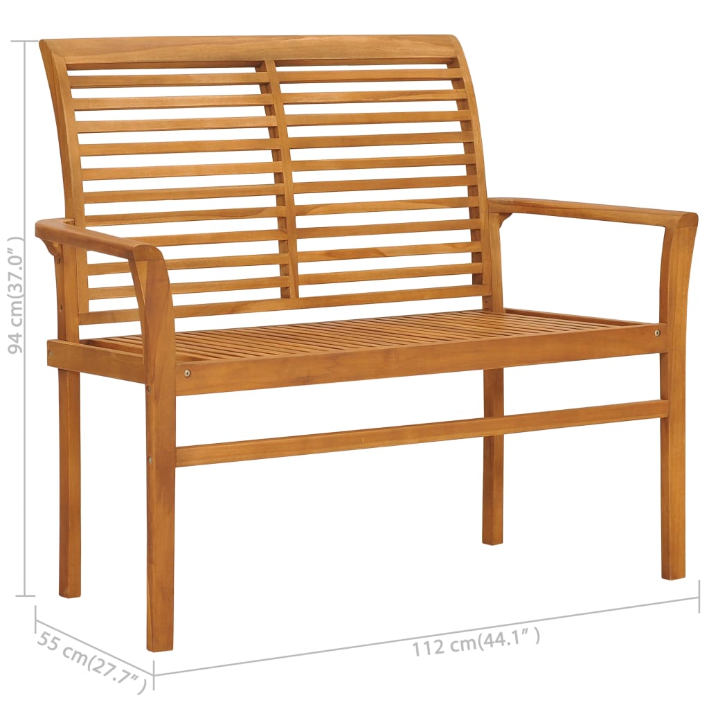 Garden Bench with Red Cushion 112 Cm Solid Teak Wood