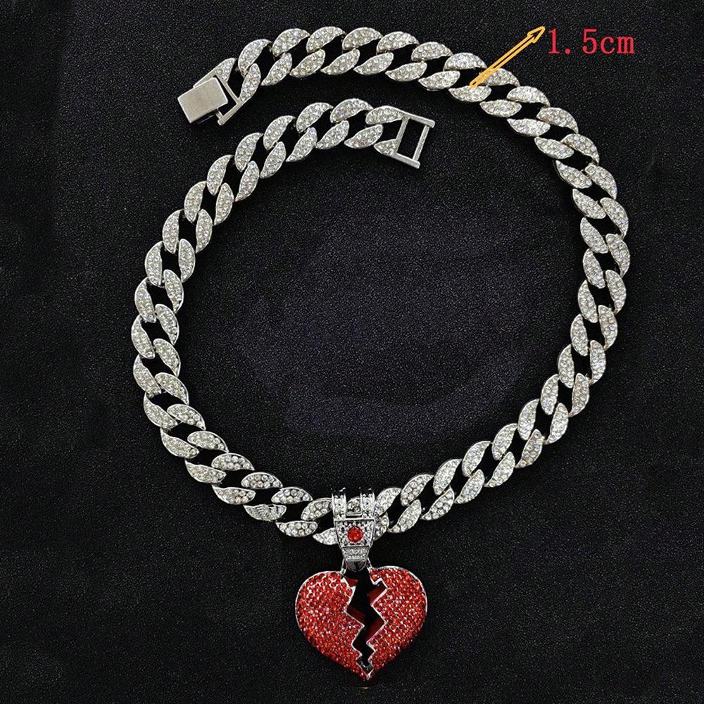 Street Hip-hop Style, Broken Personality, Cracked Heart Pendant, Hanging Chain, HIPHOP15mm Watch Buckle, Cuban Necklace