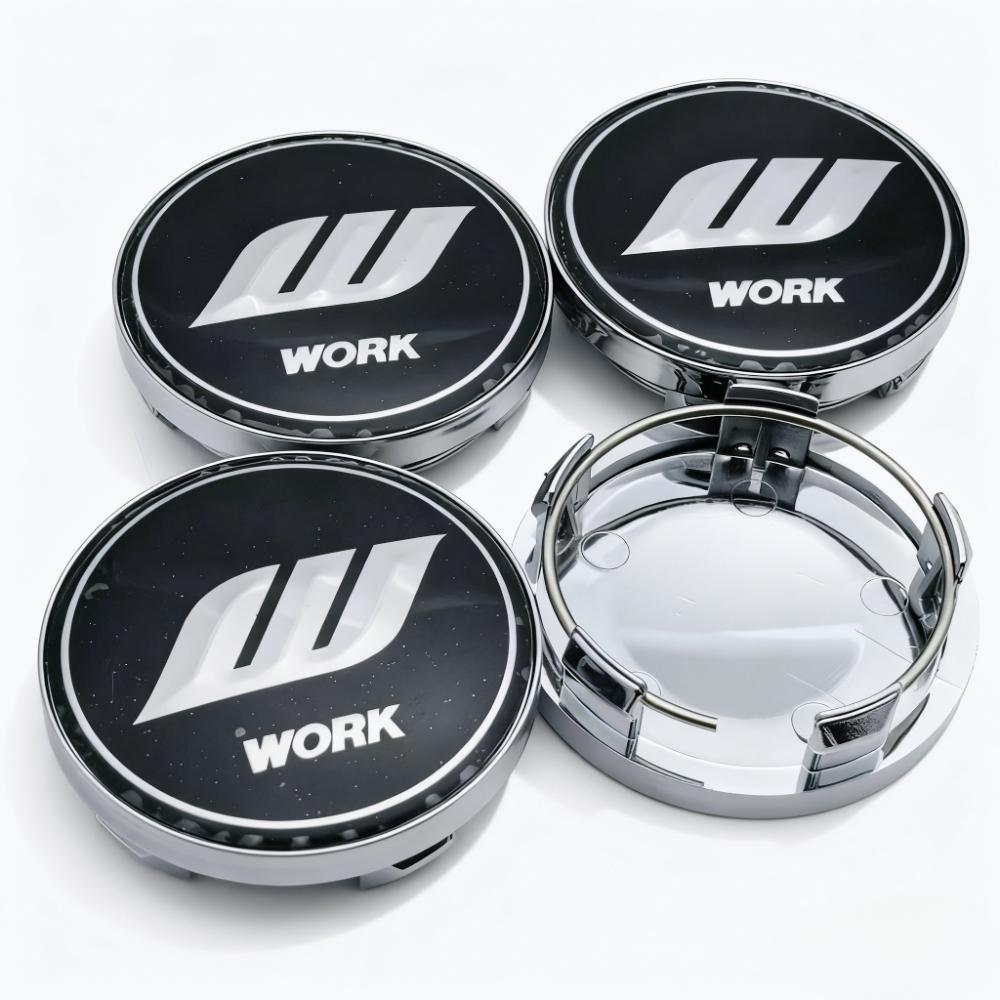 4pcs JDM W Work Logo Emblem Badge Car Wheel Center Caps 58MM 54MM Wheels Hub Cap Rim Hubcaps Dust Cover Replace Car Accessories