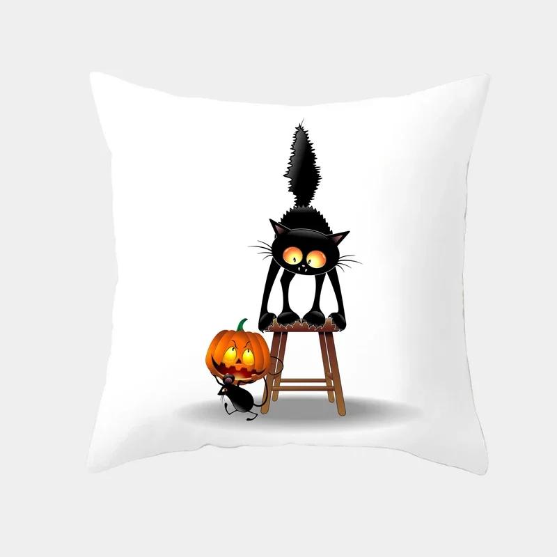 Cute Cartoon Cat Cushion Cover Creative Black White Naughty Cat Pillow Case Home Textiles Decorative Pillow Cover For Sofa