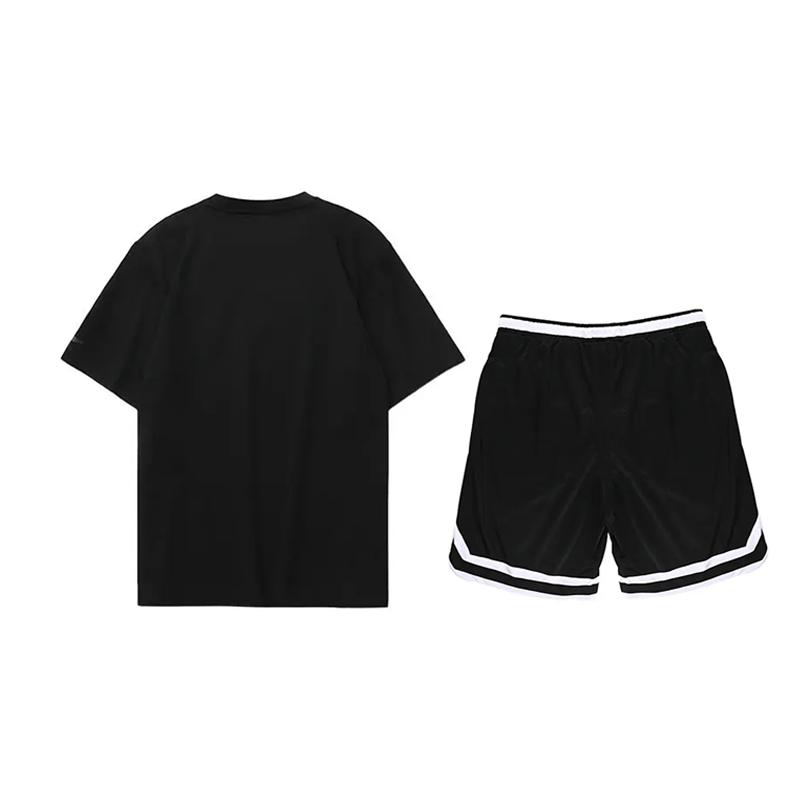 Li Ning Round Neck Pullover Short Sleeve T-Shirt And Mid Waist Five Point Shorts Casual Sports Suit Unisex Sportswear Black AHSUA03-2+YAPV001-1