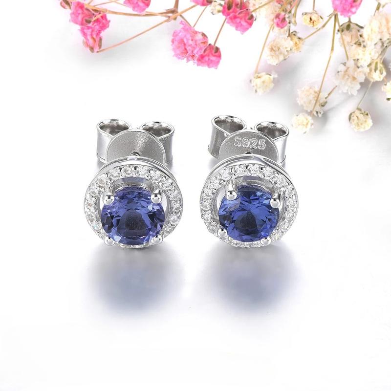 925 Sterling Silver Natural Tanzanite Rhodium Plated Stud Earring 1 Carats Genuine Gemstone Women Classic Design Style Jewelrys