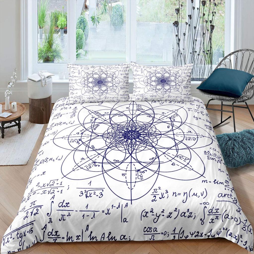 Sada povlaku na přikrývku s matematickou rovnicí Velikost Full Vzor matematického vzorce Potisk Ložní sada 3 ks pro děti Vzdělávací povlak na přikrývku