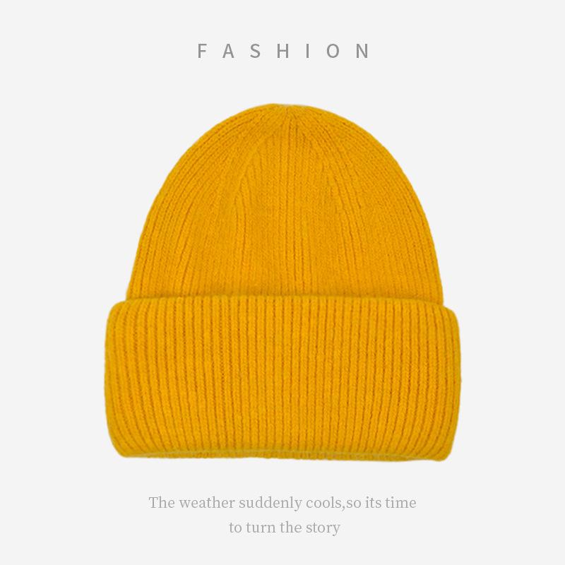 Soft Sticky Rabbit Fur Knitted Woolen Hat for Women In Winter Solid Color Warm Cover Head Showing Small Face Hats & Caps (women’s)