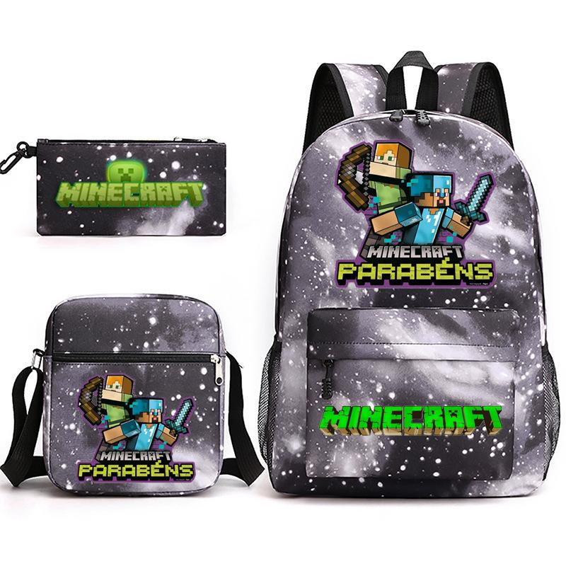 Large Capacity Schoolbag with Shoulder Strap; Student Three-piece Pencil Case Set