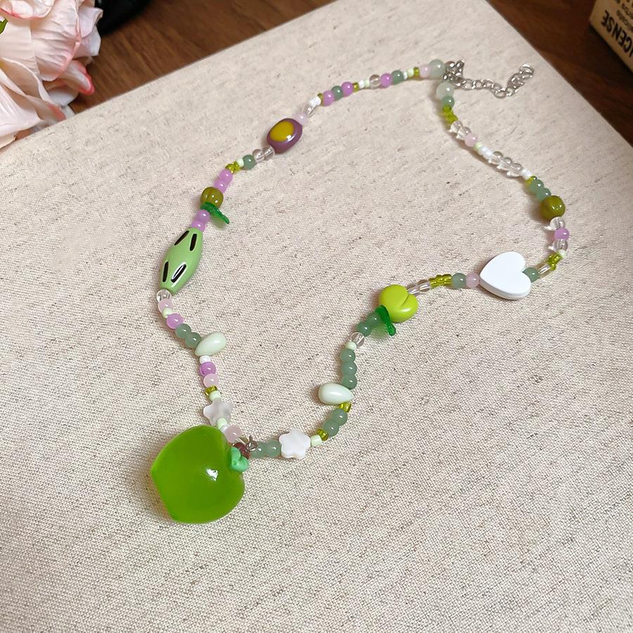 Summer dopamine stained glass crystal beaded necklace collarbone chain design sense niche item decoration