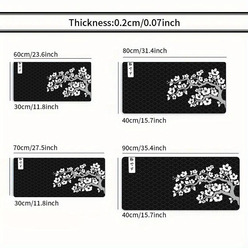 Black White Sakura Mouse Pad Large Computer Office Game Table Mat Xxl Rubber Nonslip Stitched Edge Keyboard Mats Long Desk Pads