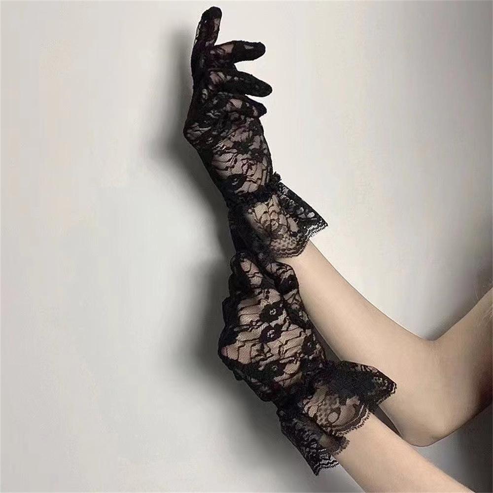 Sexy Transparent Lace Flower Thin Women Gloves Stage Performances Halloween Cosplay Wedding Party Princess Dress Accessories
