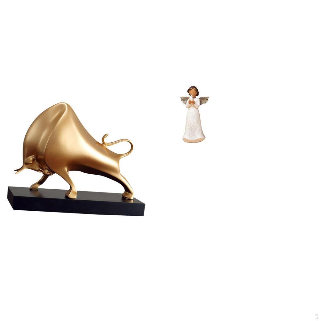 Bull Angel Sculpture Resin Figurine Ox Cherub Statue Tabletop Decoration Crafts Cattle Figure Desk