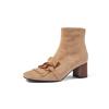 Fashion 2025 Spring Autumn New Women Ankle Boots Kid Suede Shoes Woman Square Toe Chain Side Zipper New Female Office Thick Heels Boots