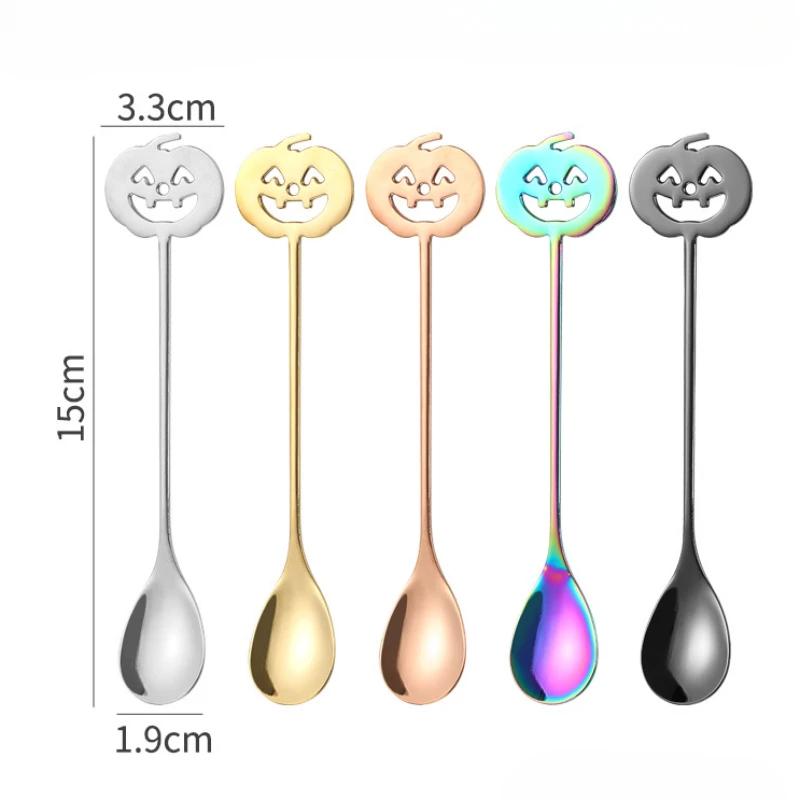 Halloween Pumpkin Head Stainless Steel Teaspoons Coffee Spoon Dessert Tea Sugar Scoop for For Home Kitchen Halloween Party Gifts