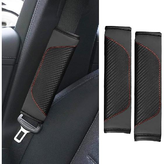 2PCS Car Seat Belt Cover Pad, Soft Carbon Fiber Leather Seatbelt Shoulder Protector For A More Comfortable Driving, Universal Safety Belt Strap Cover