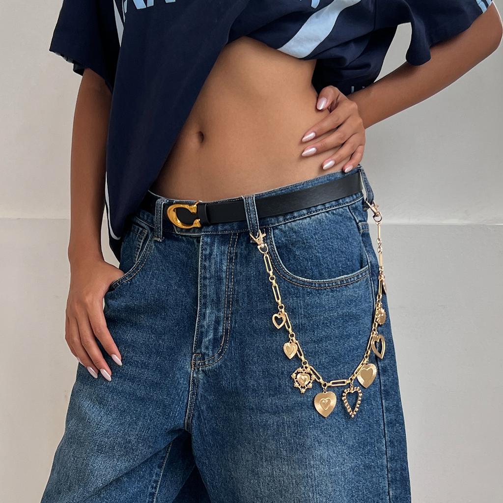 Design Sense Of Love Pendant, Jeans Chain Pendant, Hip Hop Cool Metal Chain, Heart-Shaped Waist Chain.