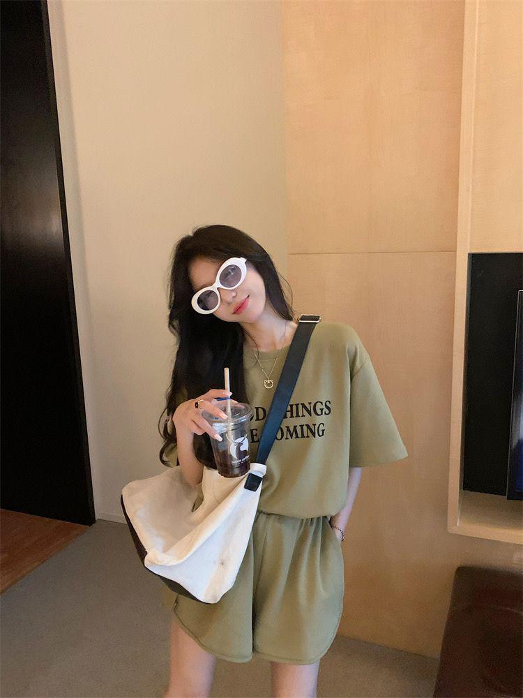 Women's Summer 2024 Korean & Hong Kong Style Fashion: Short Sleeve Top and Wide-Leg Shorts Two-Piece Set