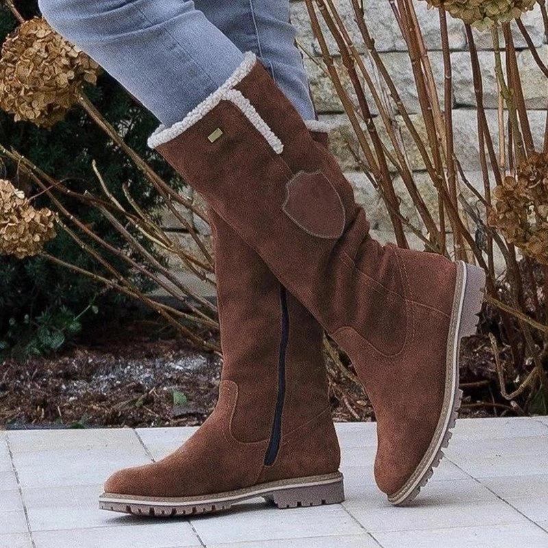 Winter New Long Leg Snow Boots with Side Zipper Flipped Over Round Toe High Leg Women's Platform Boots Plus Size43