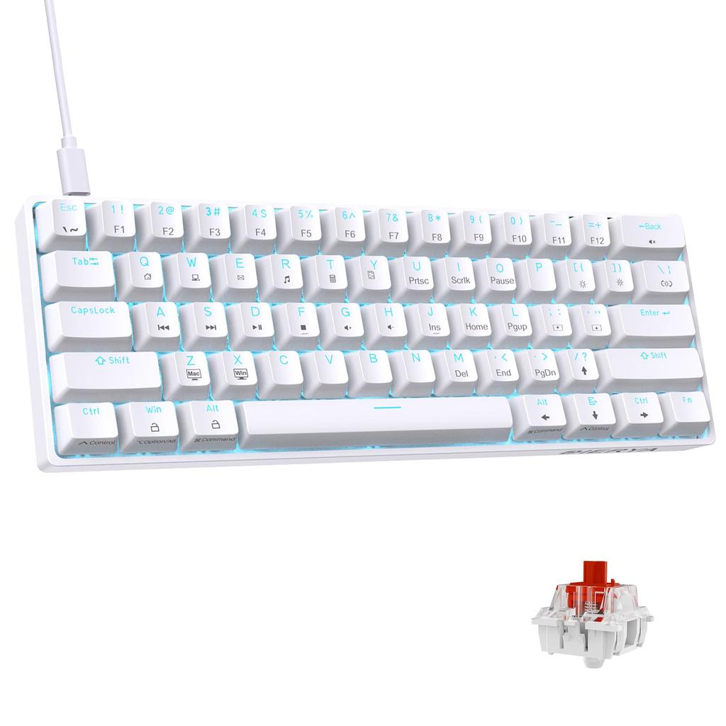 DIERYA Gaming Keyboard, Red Switch, Mini, Compact Mechanical Keyboard, 60% Layout, 61 Keys, English Layout, Wired Keyboard, Detachable USB C Power