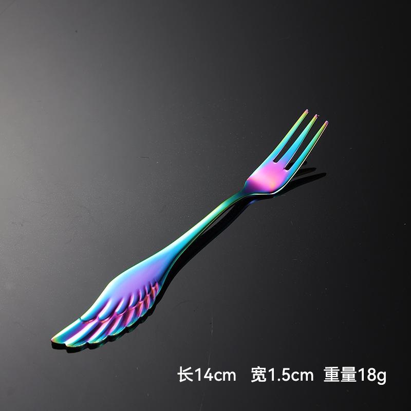 

304 нержавіюча сталь креативна фруктова виделка та ложка форма крил ангела титанове покриття подарунковий столовий посуд крила кавова ложка