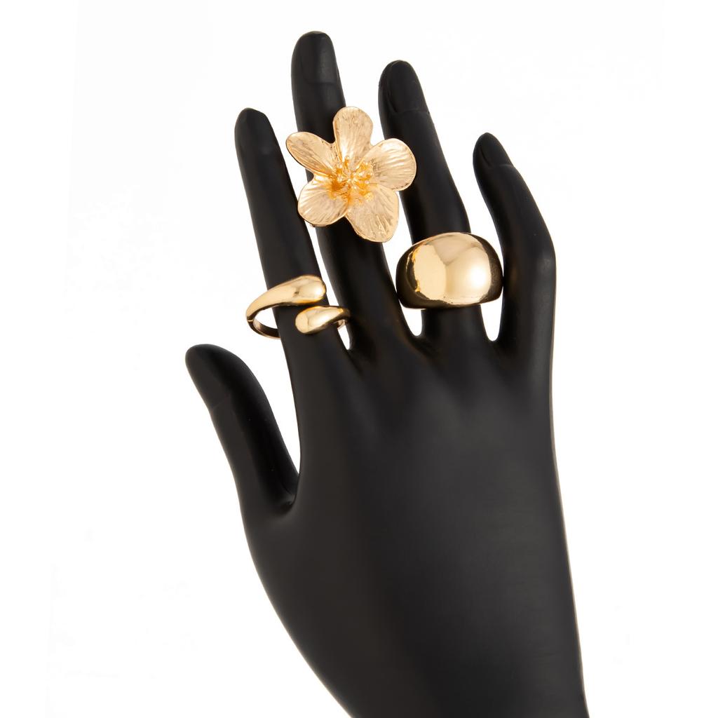 Punk Metal Folded Wide Bracelet Bracelet Sweet Cool Flower Water Drop Glossy Ring Female