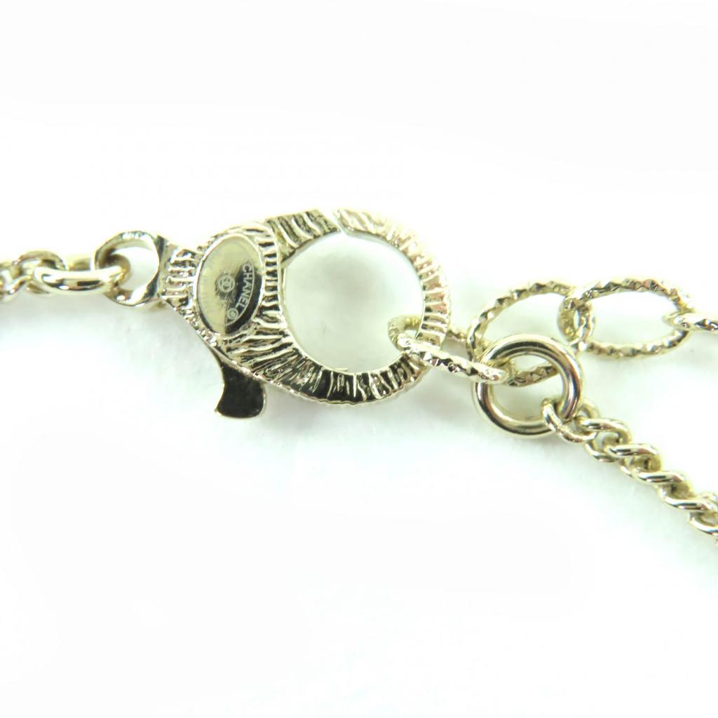 Excellent CHANEL Necklace COCO Mark Ribbon Rhinestone Champagne Gold Women B24K Used