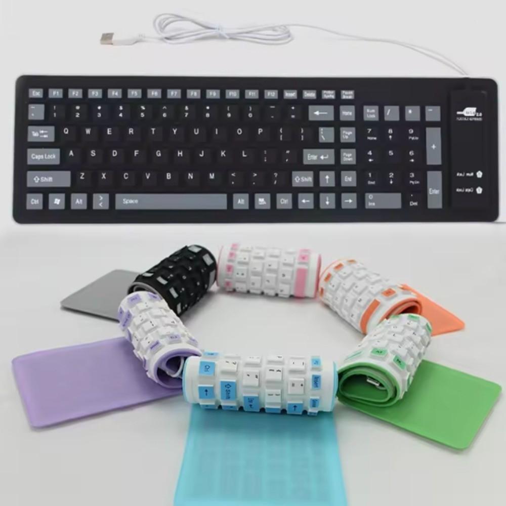 Foldable USB Keyboard 103 Keys Wired Keyboard Colorful Flexible Keyboard  PC/Laptop