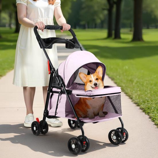 4 Wheels Folding Pet Stroller with Cup Holder, Breathable Mesh for Small Dogs and Cats, 7.5kg Capacity