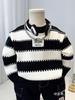 Boys' Striped Knit Sweater - Stylish Korean Wool Pullover for Autumn/Winter 2025