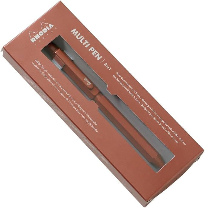 Rhodia Pen Maroon Ballpoint Pen with Two Colors and and Mechanical Aluminum Body with Hairline Rotary Includes RHODIA 11 Block Rhodia Multi-Function