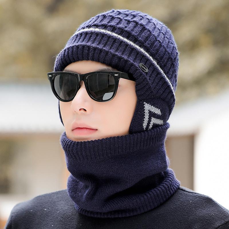 Strickmütze Schal Set Herren Winter Fleece Wolle Mütze Mittelalterliche und Ältere Dicke Warme Mütze