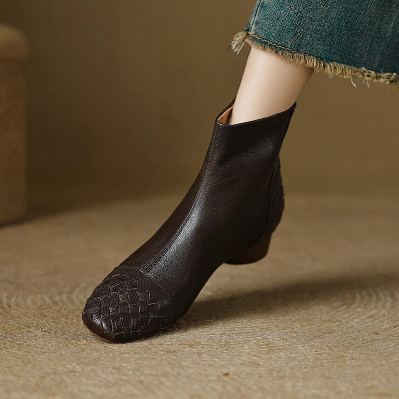 Fashion 2025 NEW Autumn Ankle Boots Genuine Leather Women Shoes Round Toe Zipper Modern Boots Low Heel Chelsea Boots Ladies Shoes