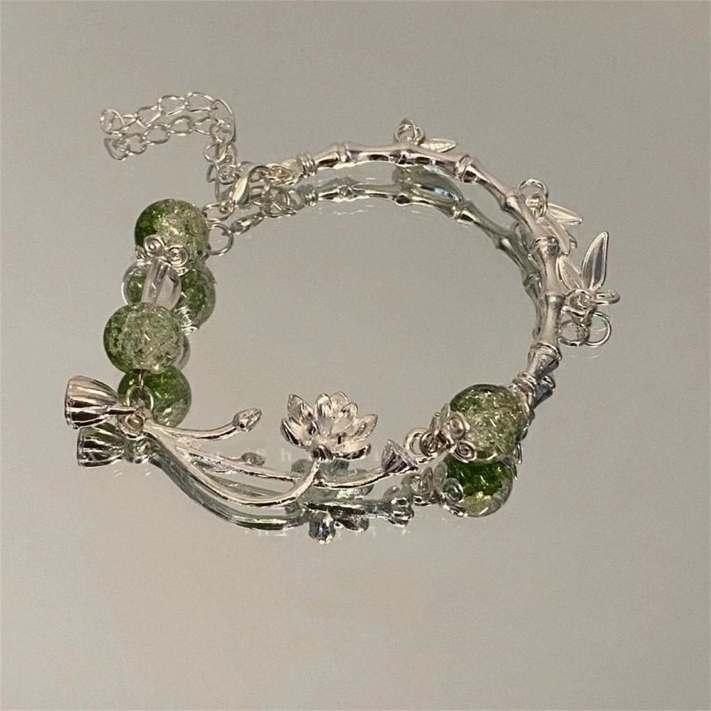 Exquisite New Chinese Style Green Beaded Pendant Bracelet For Women With Unique Design