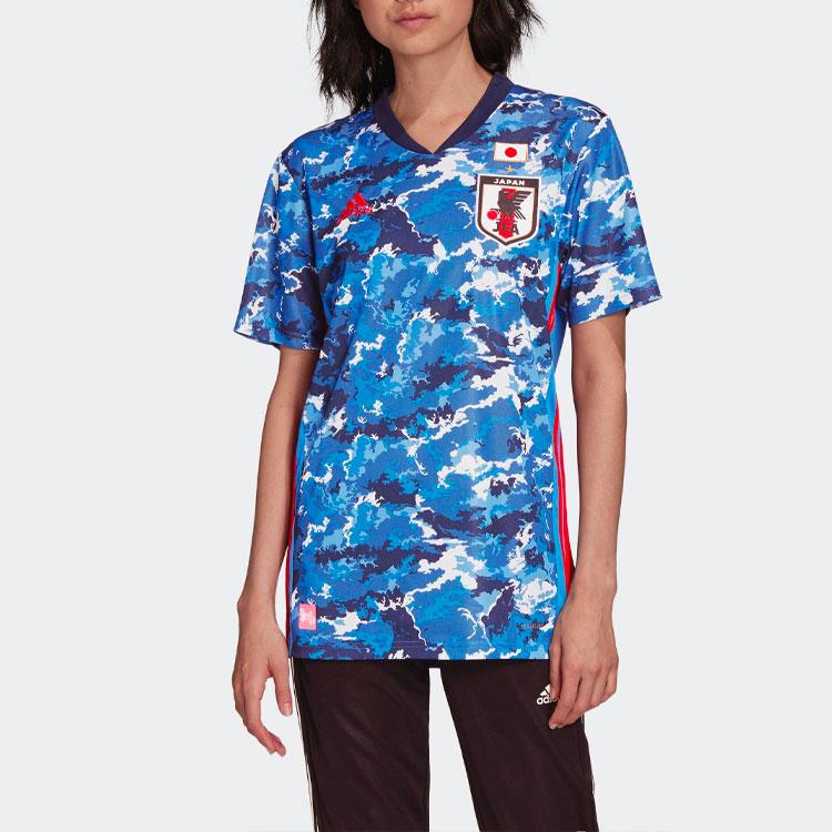 Adidas Camiseta de Manga Corta con Cuello en V Tie-Dye para Mujer Japón Hogar Tops Azul ED7364