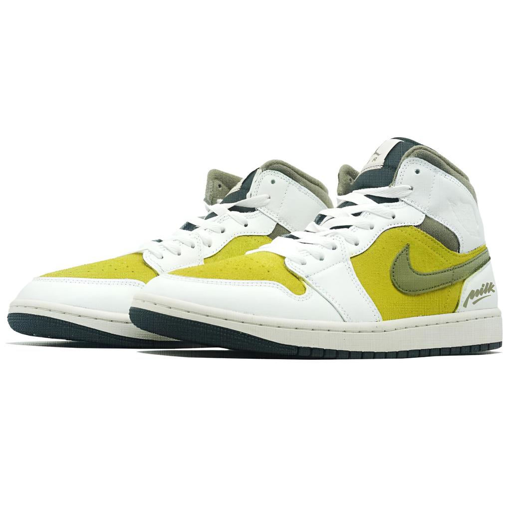 Jordan Air Jordan 1 Moss Green White Rhythm Mid top Vintage Basketball Shoes Men's HV4091-102(Team1321-)