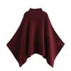 Cross-border European, American Autumn and Winter New Women's Clothing Loose Blended Stand-up Collar Asymmetrical Knitted Cape Jacket