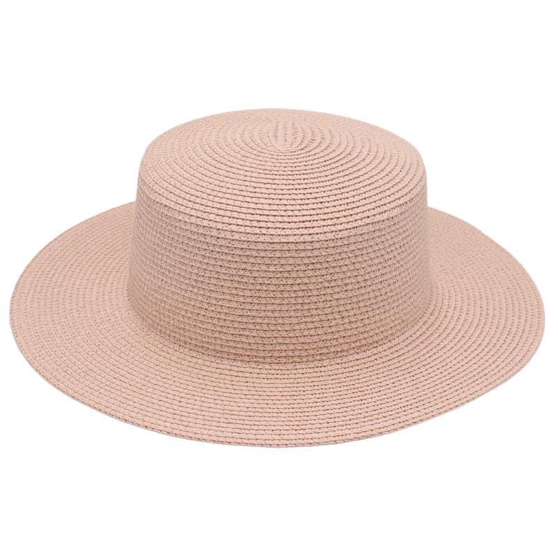 Color Dome Flat Top Brim Monochrome Straw Hat Popular Bare French Beach Hat Sunshade Breathable Hat